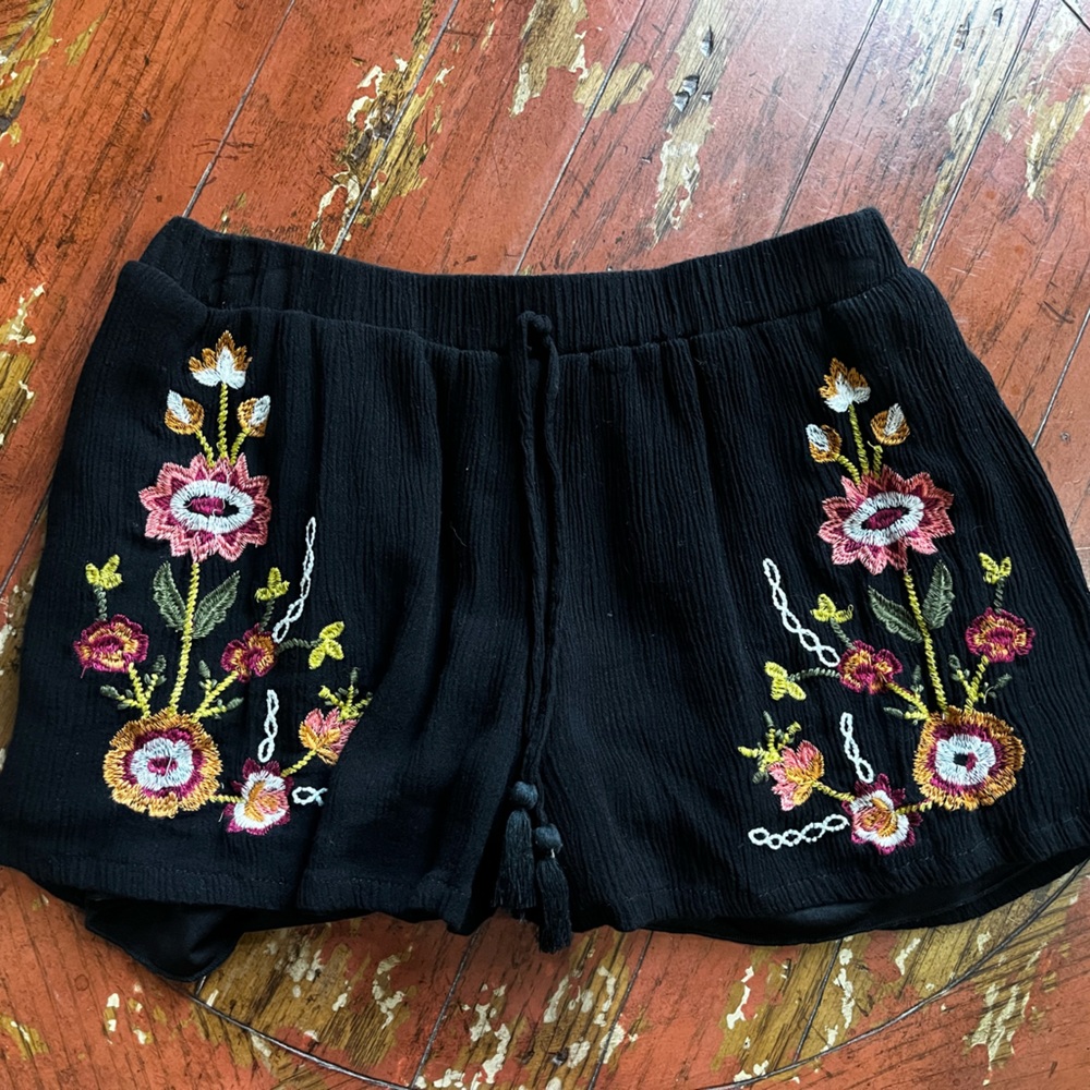 flowy-black and floral shorts!